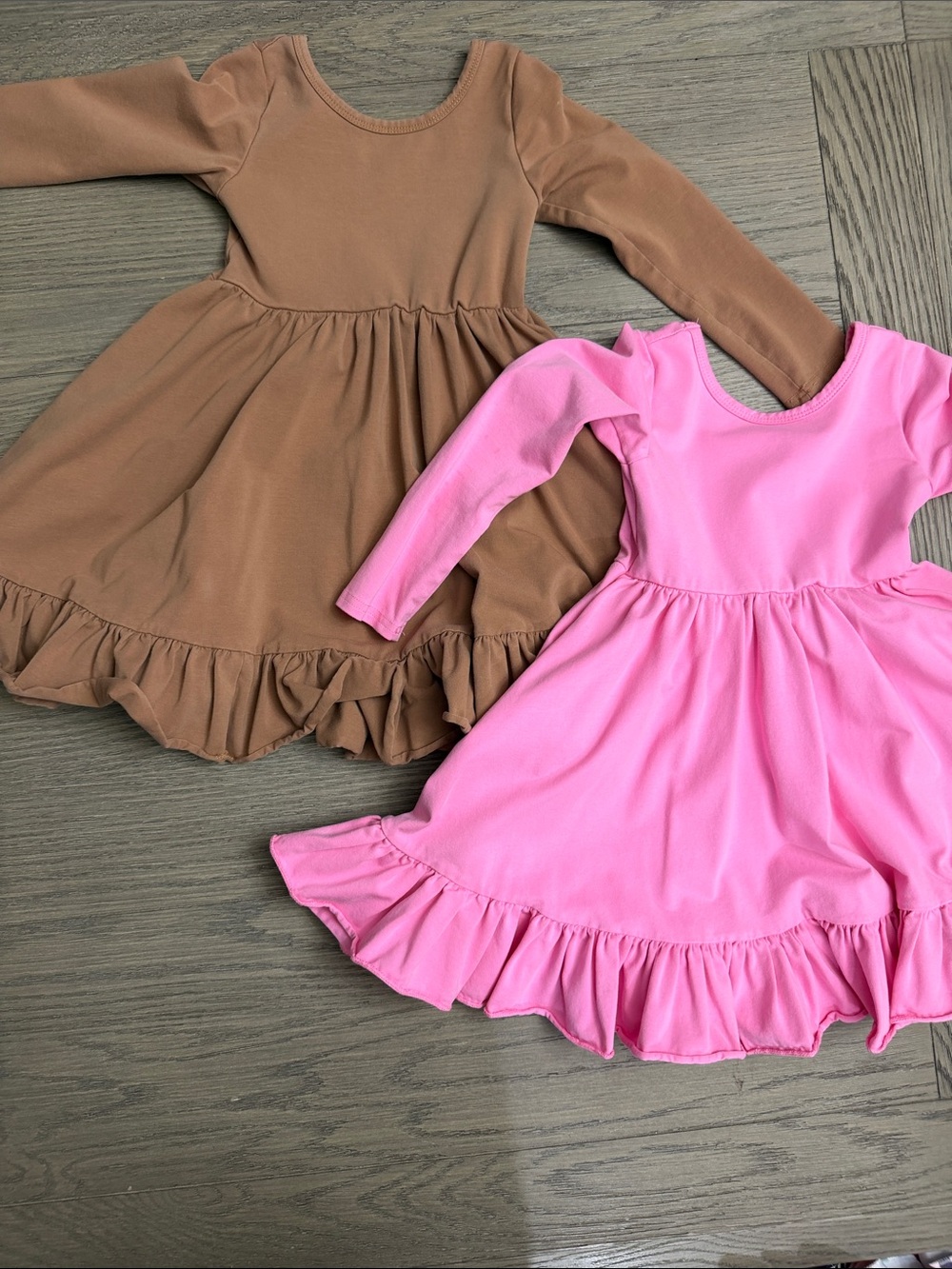 Lot of 2 Girlhood 5 Y Long Sleeve Ruffle-Hem Dance Dress in Pink and Brown